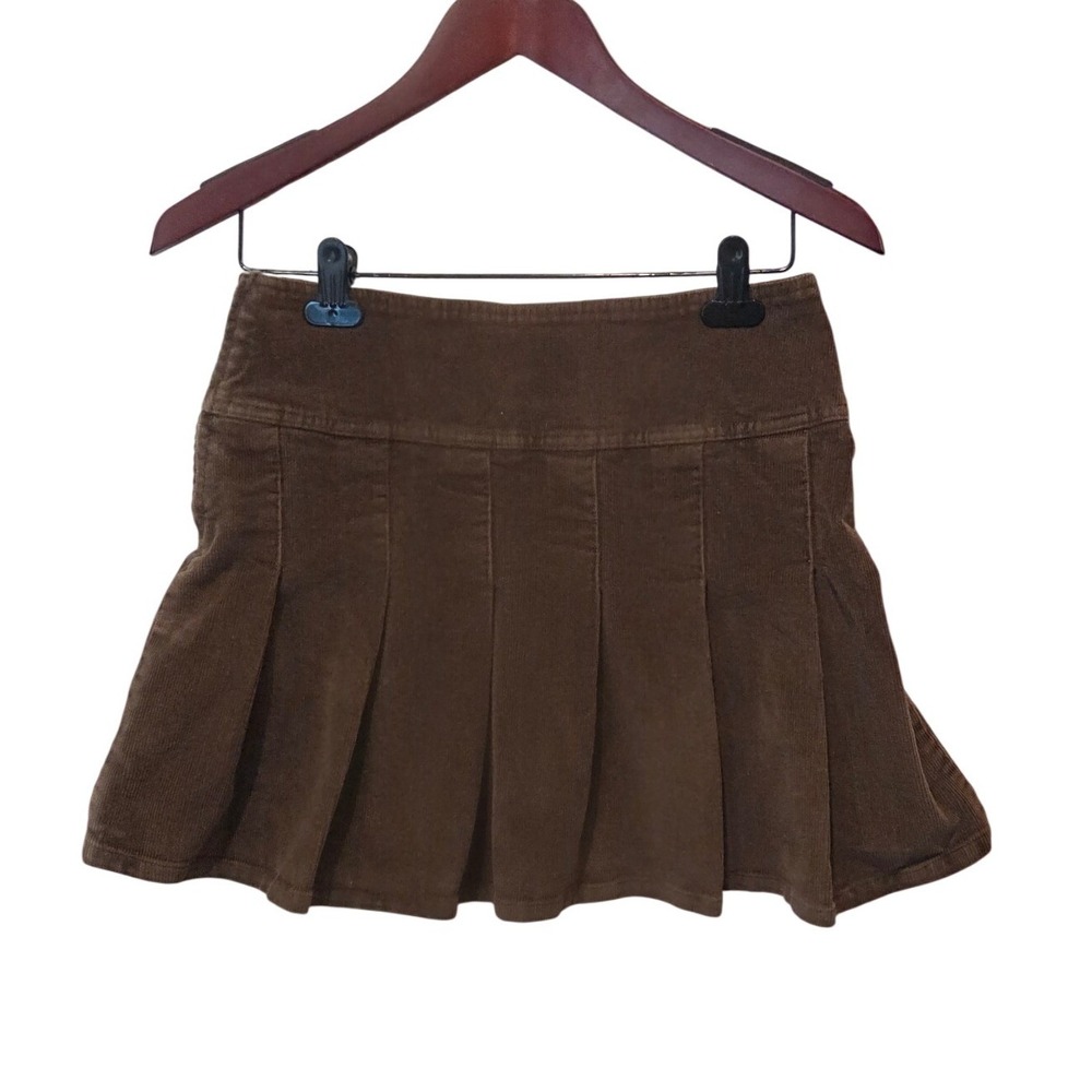 Empyre Corduroy Pleated Mini Skirt Skater Y2K Brown Academia Grunge Small